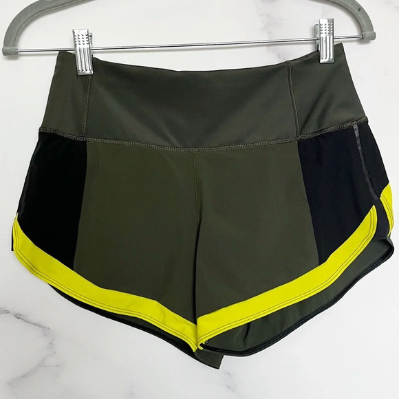 Athleta Running Free Shorts 3.5” Green Yellow Colorblock - Picture 3 of 10